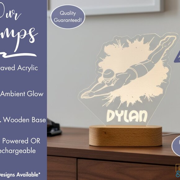Custom Swimming LED Night Light – Sporty Decor for Swim Fans - Picture 2 of 7